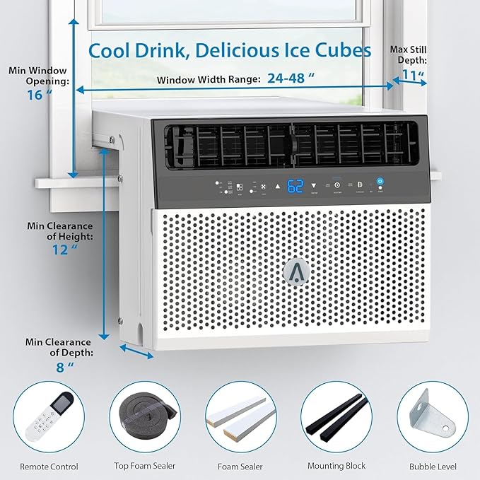 Garvee 6000 BTU Window Air Conditioner U-Shaped With RC, High-Efficiency Cooling Small Window Air Conditioner with Remote Control and Washable Filter, Quiet Operation, Cooling Up to 250 Sq Ft, 115V/60Hz