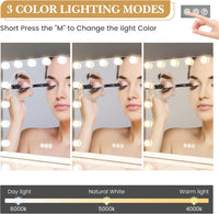 Garvee Vanity Mirror with Lights, Tabletop Lighted Mirror with 15 Dimmable LED Bulbs, Makeup Mirror with 3X Magnification, 3 Colors Modes,Touch Control, USB Charging Port, 23”x18”, White