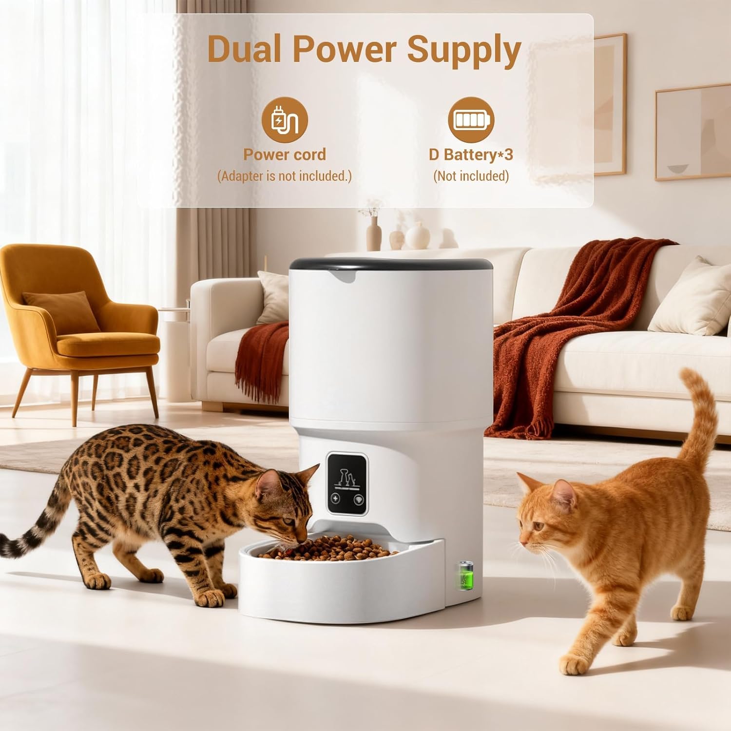 Garvee Automatic Dog & Cat Feeder 4L, Programmable Up to 6 Timed Meals, Portion Control, Dual Power, Stainless Steel Bowl, Easy to Clean, Dampness-Proof, Smart Food Dispenser, White