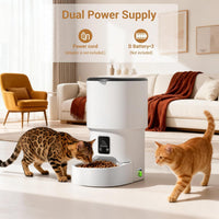Garvee Automatic Dog & Cat Feeder 4L, Programmable Up to 6 Timed Meals, Portion Control, Dual Power, Stainless Steel Bowl, Easy to Clean, Dampness-Proof, Smart Food Dispenser, White