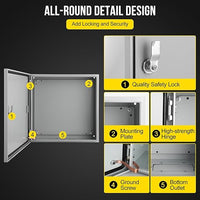 Garvee Junction Box, Steel Electrical Box 24x24x12", NEMA 4X Electrical Enclosure Box IP66 Waterproof & Dustproof, Universal Electrical Project Box with Lock & Mounting Plate