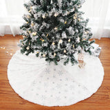 Garvee 35.43inch Plush Pearl Slices Embroidered Christmas Tree Skirt Christmas Tree Decoration Silver Sequins Embroidered Tree Skirt
