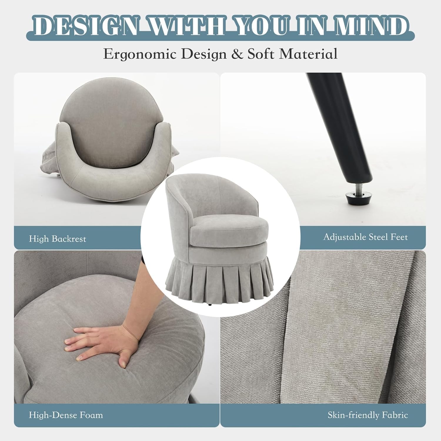 Garvee Mid-Century Modern Upholstered Banquet Dining Chair, Grey