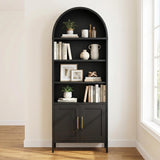 Garvee Arched Bookshelf 56 Inch Metal Bookcase Industrial Storage Cabinet 4-Tier Open Display Rack Tall Steel Etagere Organizer for Living Room Bedroom Home Office Modern Farmhouse Decor Black