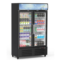 Garvee 26.2 cu.ft Commercial Beverage Display Refrigerator with 2 Glass Door, Upright Beverage Cooler with LED Lighting, Adjustable Shelves and Drink Organizers, Cooling 32-50℉