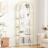 Garvee Arched Bookshelf 5-Tier Open Shelves MDF & Metal Frame Curved Top Adjustable Feet Home Office Display Rack - Gold