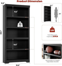 Garvee 5 Tier Bookshelf, 69" Tall Farmhouse Bookcase with Adjustable Shelves, 31.5" W Floor Standing Open Display Storage Rack with Anti-Slip Design for Home Office, Balcony, Library, Study / Living Room, Black