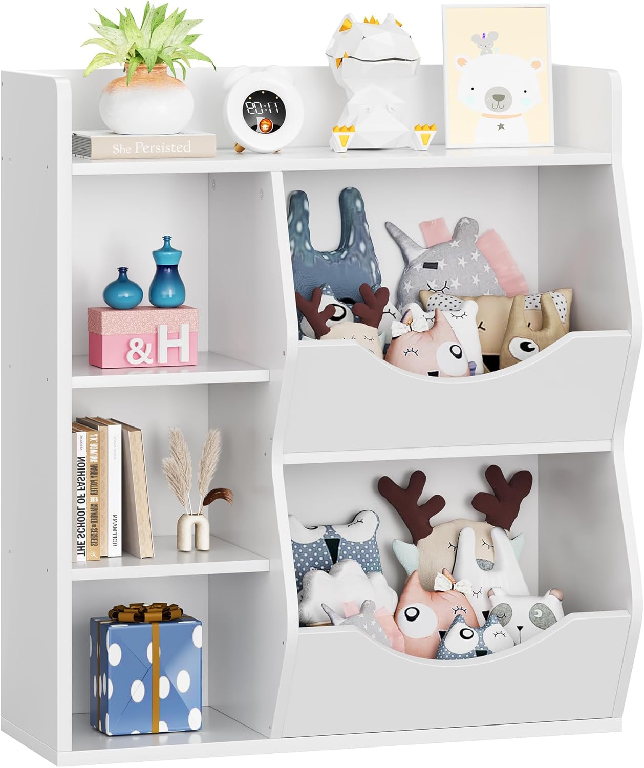 Garvee 3-Tier Wooden Kids Bookshelf with 5 Cube Double-Side Display, White