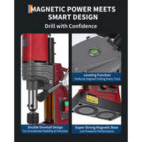 Garvee Magnetic Drill Press - 1.57" Boring Diameter, 820 RPM, 2922 lbf/13000N, 1450W Portable Magnetic Drill Kit with Adapter, Double Dovetail, Electric Drilling Machine for Home and Industry