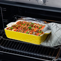 Garvee Ceramic Baking Dish Set of 3, Rectangular Casserole Dish for Oven with Handles, Deep Lasagna Baking Pans for Cooking, Kitchen, Cake Dinner, Banquet, Daily Use, Yellow