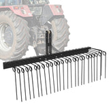 Garvee 60 Inch Pine Straw Rake, 6mm Rake Needle, 26 Coil Spring Tines Durable Powder Coated Steel Tow Behind Landscape Rake with 3 Point Hitch Receiver Attachment Fit to Cat0 Cat 1 Tractors for Leaves Grass, Black - 