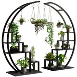Garvee 5-Tier Curved Metal Plant Stand with 6 Hooks, Elegant Black Balcony & Indoor Flower Pot Display Rack for Plants & Garden Decor - Black