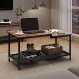 Garvee Industrial Coffee Table 2-Tier Rustic Center Table with Mesh Shelf, High-Density MDF, Metal Frame, Easy Assembly, Living Room - Vintage