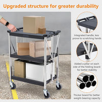 Garvee 3-Shelf Foldable Service Cart, 330Lbs Capacity, Lockable Swivel Wheels, Portable Utility Cart for Home, Office, and Warehouse