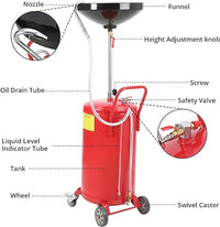 Garvee 18 Gallon Adjustable Oil Drain Tank – Pneumatic Waste Oil Drainer with 17.8" Funnel, 39.37-63.78" Height Range, Level Display & Brake Wheels for Auto Shops & Home Use