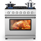 Garvee 36” Freestanding Gas Range Stove with 6 Sealed Gas Burner & 6.0 Cu.Ft Electric Convection Oven, Stainless Steel Dual Fuel Range, Slide-In Gas Range Combo for Home and Commercial Use - Silver