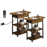Garvee End Table with Charging Station - Sofa Couch Table with USB Ports and Outlets, Flip Top Nightstand with Shelf, Functional Design for Living Room Bedroom, 2PC - Brown