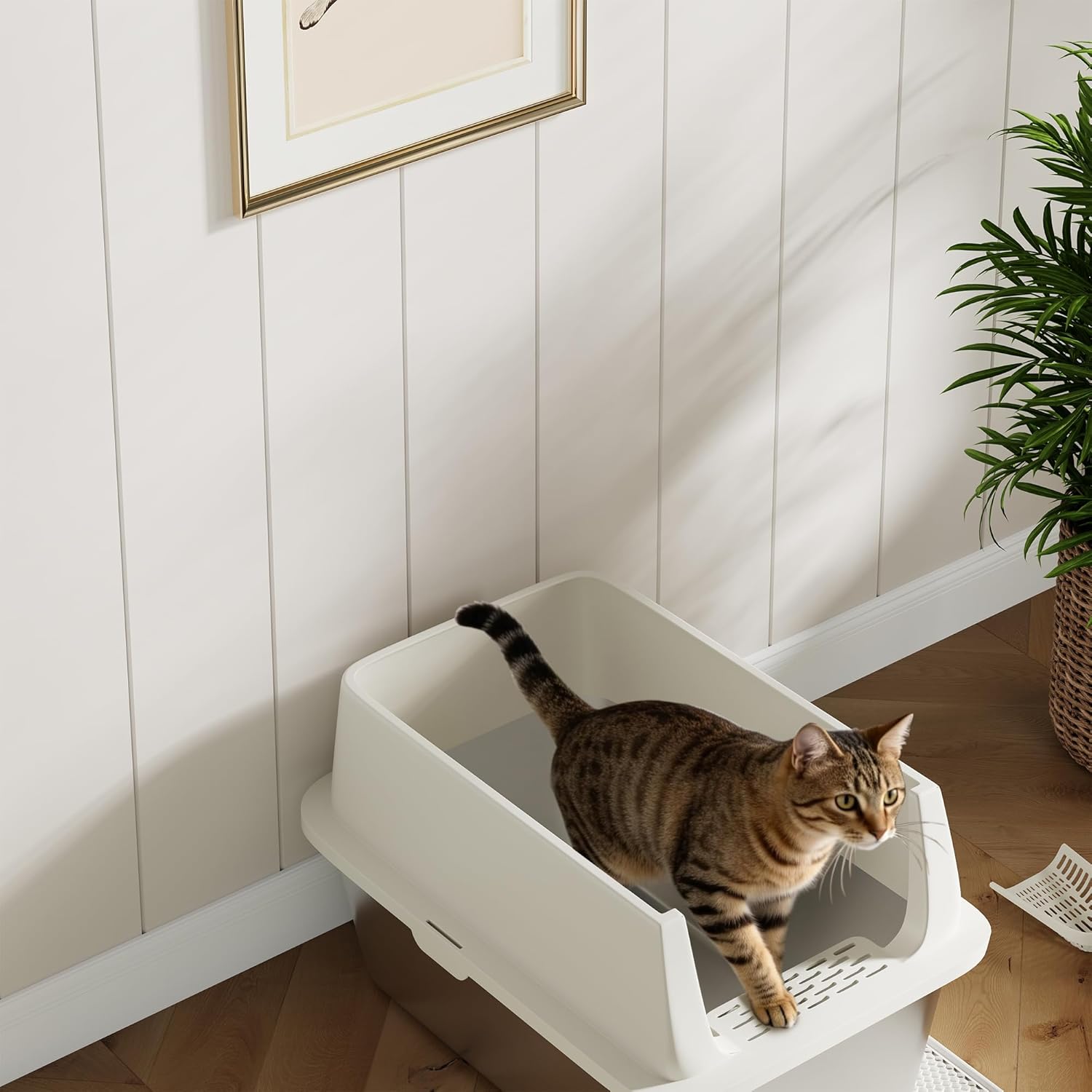 Garvee Stainless Steel Litter Box, Large Open Cat Litter Box for Big Cats, Metal Cat Box with High Sided Enclosure & Scoop Litter Mat, Odor Free, Anti-Leakage, 12"H