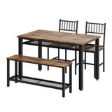 Garvee Kitchen Table Chairs Set for 4 with 2 Chairs and Bench, 4 Pieces Dining Table Set with Storage Rack & Metal Frame, Kitchen Table Set with for Small Space, Apartment (Brown)