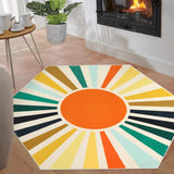 Garvee 4.6x4  hexagonal children's rug, machine washable, indoor, non-slip, colorful, floor mat, decorative bohemian rug, modern for living room - Yellow/Green
