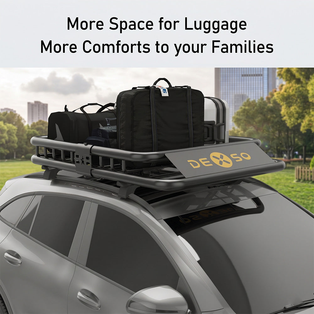 Garvee 64" x 39" x 6" Universal Roof Rack Basket with Cargo Net, Heavy Duty Luggage Holder for SUVs, Trucks, Vehicles, Black