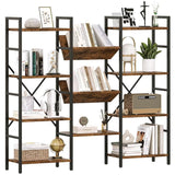 Garvee Triple 4 Tier Bookshelf, 11 Open Display Shelves, Industrial Wide Book Shelf, Metal Frame, MDF Boards, Anti-Tilt Brackets, Adjustable Levelers, Living Room, Home Office - Retro Color