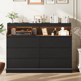 Garvee 6-Drawer Dresser with Top Organizer Cubbies for Bedroom, Modern Black Dresser with LED Lights & Charging Station, Wide Chest of 6 Drawers for Living Room, Hallway, Closet - Black