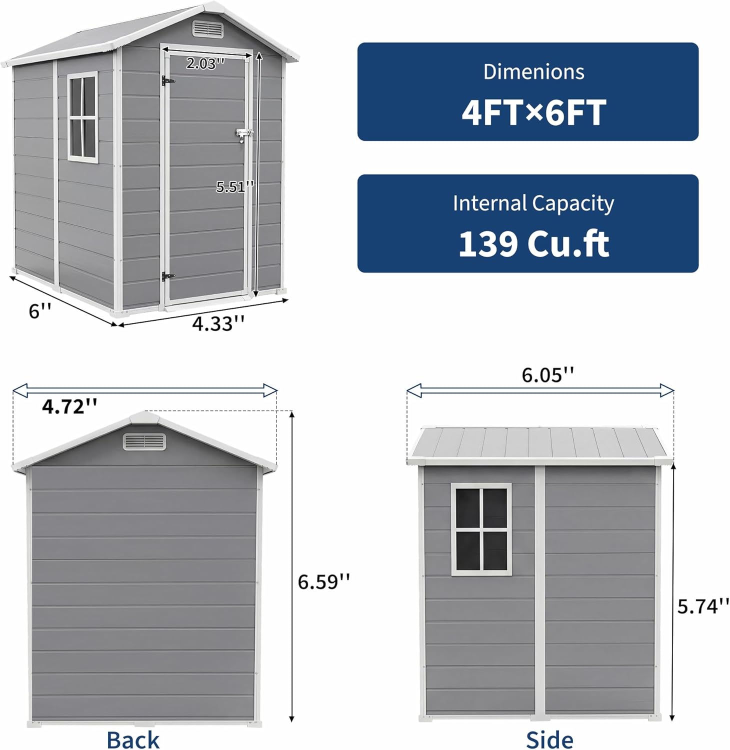 Garvee Durable Waterproof Resin Outdoor Storage Outdoor Storage with Floor – 4x6 FT, Window, Sloped Roof, Lockable Door, Easy Assembly – Perfect for Patio, Backyard, Lawn Mower, Bike & Tool Storage – Light Gray