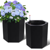 Garvee 16″ Tall Planters Outdoor Set of 2, Self Watering Indoor Plant Pots with Water Level Monitoring & Wheels & Water Outlet, Large Planter Pots for Garden, Patio, Balcony, Lounge, Black - Black