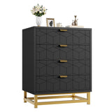 Garvee Black 4 Drawer Wood Dresser With Gold Metal Handles For Bedroom Living Room Hallway Entryway