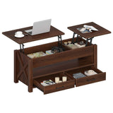 Garvee Coffee Table, 47.2" Lift Top Coffee Table with 2 Storage Drawers and Hidden Compartment, X Wood Farmhouse Support, Retro Center Table with Lift Tabletop for Living Room, Walnut Color - Walnut Color