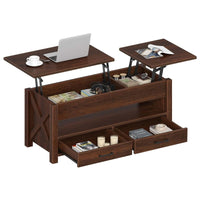 Garvee Coffee Table, 47.2" Lift Top Coffee Table with 2 Storage Drawers and Hidden Compartment, X Wood Farmhouse Support, Retro Center Table with Lift Tabletop for Living Room, Walnut Color