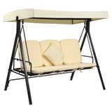 Garvee 3-Seat Outdoor Patio Swing Chair, 2-in-1 Extended Patio Swings Chair with Canopy,Outdoor Porch Swing,Garden Swing,Outdoor Seating for Backyard,Heavy Duty Swing Set,Antique - White