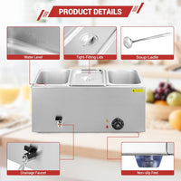 Garvee 21QT Electric Food Warmer with Triple Compartments & Adjustable Temp Control, Stainless Steel, Drainage Faucet, Removable Pans, Ideal for Catering Buffets