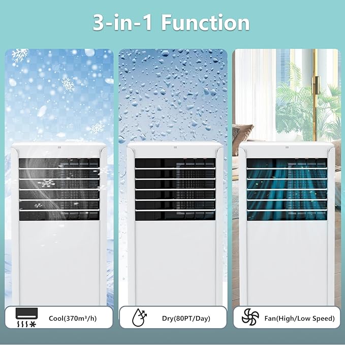 Garvee 8,000 BTUs Portable Air Conditioner Whisper-Quiet Sleep Mode, Fast Cooling, Easy Mobility with 360° Casters, and Simple Installation for Rooms up to 350 sq.ft