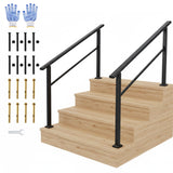 Garvee Outdoor Handrail for Steps, 4 Step Stair Handrail & Indoor Stair Railing Kit, Black Aluminum with Iron Poles, Adjustable 0°-45° - Black-2 Pack