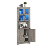 Garvee 67 in Tall Corner Storage Cabinet with Lights, Farmhouse Corner Hutch Display Cabinet, Wooden Organizer for Kitchen, Living Room, Bathroom, Gray - Gray