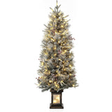 Garvee 4.5ft Christmas Tree, Pre Lit Snow Flocked Artificial Christmas Tree with 200 LED Lights & 8 Lighting Modes, Premium Xmas Pine Tree for Christmas Decoration, Yard, Home, Office - Rusty Star-1 Pack