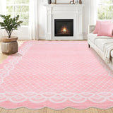 Garvee Scalloped Pink 9x12 Washable Area Rugs Modern Living Room Rugs Large Washable Girls Bedroom Rugs Abstract Bordered Carpet for Playroom Apartment Table Dorm Nursery - Pink
