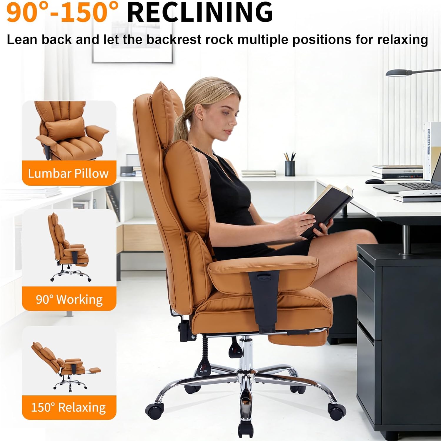 Garvee Big and Tall Computer Gaming Desk Chair, 400 LBS Capacity, Ergonomic High-Back Executive Office Chair with Footrest, Padded Adjustable Armrest, for Heavy People, Long Hours, Brown