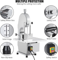 Garvee Meat Cutter Machine, 110V 1500W Electric Bone Saw, 19.3" x 15" Workbeach, 0.16-7.9 Inch Cutting Thickness, Sawing Speed 19m/s, 2.01HP Butcher Bandsaw With 5 Saw Blades for Fish Beef