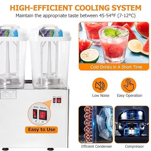 GARVEE 36L (9.6 Gallon) Commercial Juice Dispenser, 2 Tanks 280W, Stainless Steel Beverage Dispenser for Multi-Occasion Use