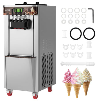 Garvee 2+1 Flavors 2600W Commercial Soft Serve Ice Cream Machine,220V, 11.0-12.2 Gal/H Soft Serve Ice Cream Maker with LED display, Self-Cleaning, High Productivity Equipment for Restaurant & Snack Bar