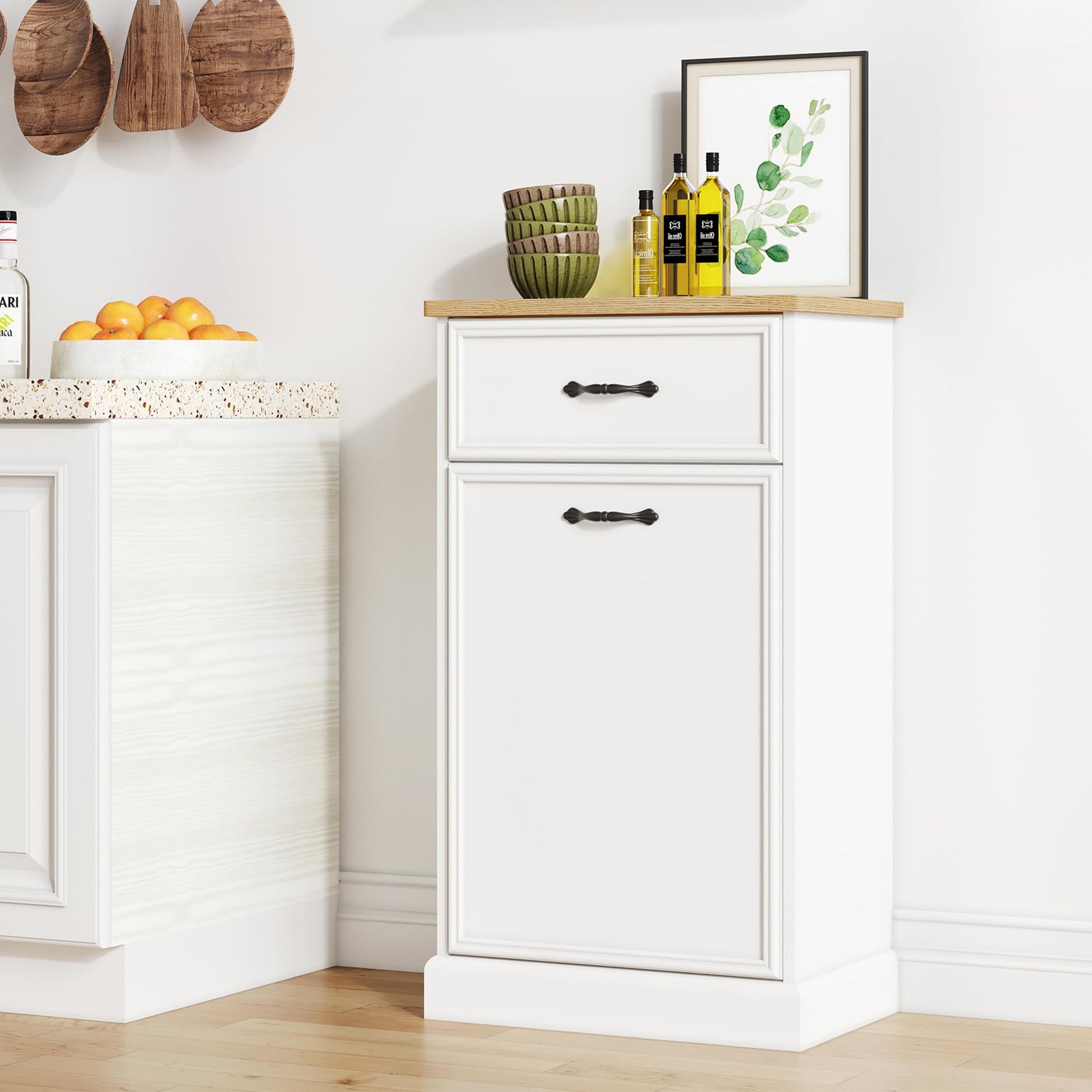 Garvee Tilt Out Trash Cabinet, Hidden Trash Can Cabinet 10 Gallon Storage Holder, Freestanding Garbage Can Cabinet for Kitchen Dining Living Room