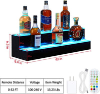 Garvee Led Lighted Liquor Bottle Shelf, 2 Tiers 40 Inches Led Bar Display Shelf With Remote & App Control, 16 Colors, 4 Modes, 1-8 H Timing, Bar Lights for Liquor Shelves
