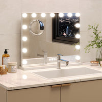 Garvee Vanity Mirror with Lights, Tabletop Lighted Mirror with 15 Dimmable LED Bulbs, Makeup Mirror with 3X Magnification, 3 Colors Modes,Touch Control, USB Charging Port, 23”x18”, White