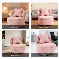 Garvee 360° Swivel Armchair with Storage, Teddy Velvet Accent Chair with Pillow, Ergonomic Design, 300 Lbs Capacity, Easy Assembly, Modern Lounge Chair for Living Room, Bedroom & Office, Pink