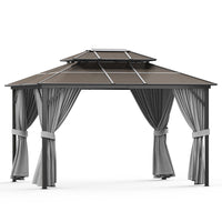 Garvee 10'x13' Hardtop Gazebo - Double Polycarbonate Roof & Aluminum Frame w/ Net & Curtain for Patio, Deck & Backyard (Grey)