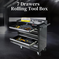 Garvee 7-Drawer Metal Rolling Tool Chest with Wheels,Heavy Duty Tool Storage Cabinet with Locking System,Toolbox with Wheels for Garage, Warehouse, Workshop, Repair Shop