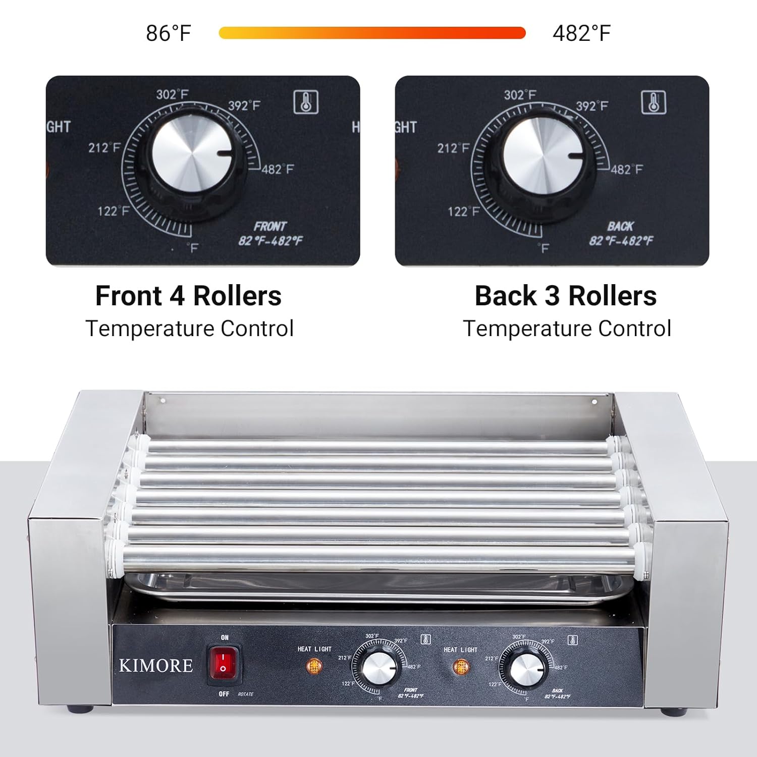 Garvee Hot Dog Roller, 18 Hot Dog 7 Roller Grill Cooker Machine with Stainless Steel Removable Drip Tray, 1050W Hot Dog Machine for Commercial and Household Use